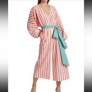Rhode Anika Peach Pink White Striped Jumpsuit Size SMALL